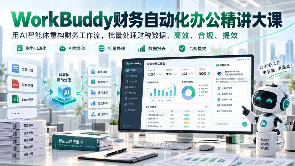 WorkBuddy财务自动化办公精讲大课,用AI智能体重构财务工作流,批量处理财税数据,高效、合规、提效网络赚钱,项目资源网,副业资源网,兼职项目,网赚课程-副业赚钱-互联网创业-独家轻创IP大圣网创