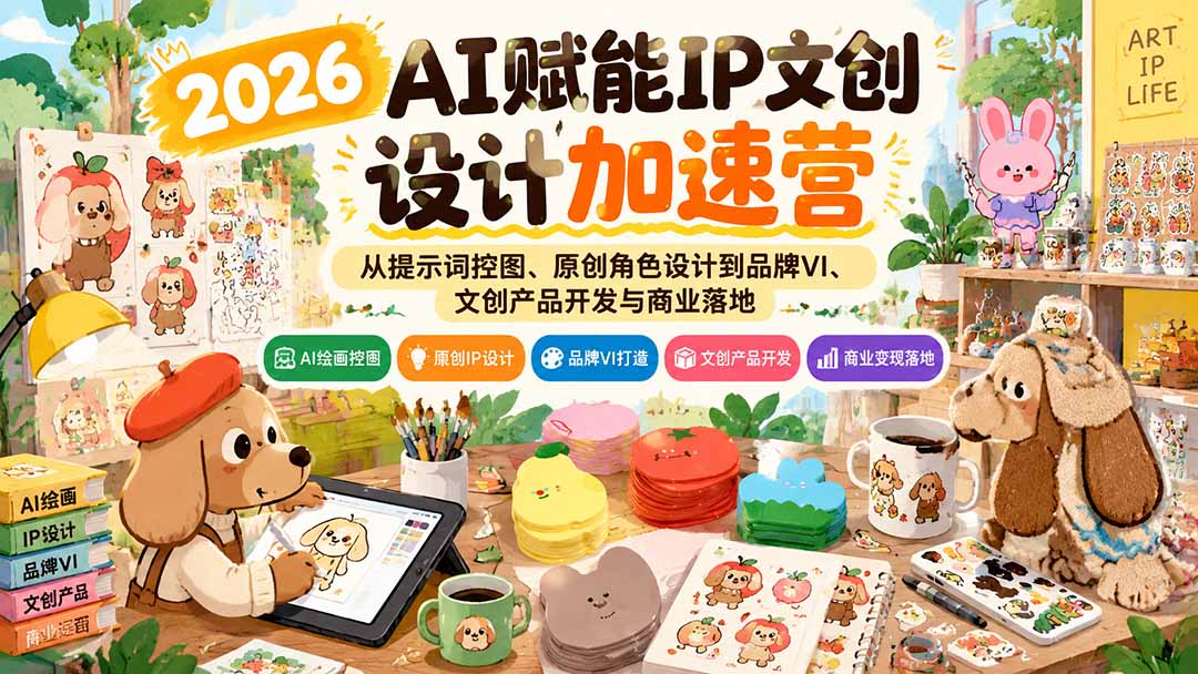 2026AI赋能IP文创设计加速营：从提示词控图、原创角色设计到品牌VI、文创产品开发与商业落地网络赚钱,项目资源网,副业资源网,兼职项目,网赚课程-副业赚钱-互联网创业-独家轻创IP大圣网创