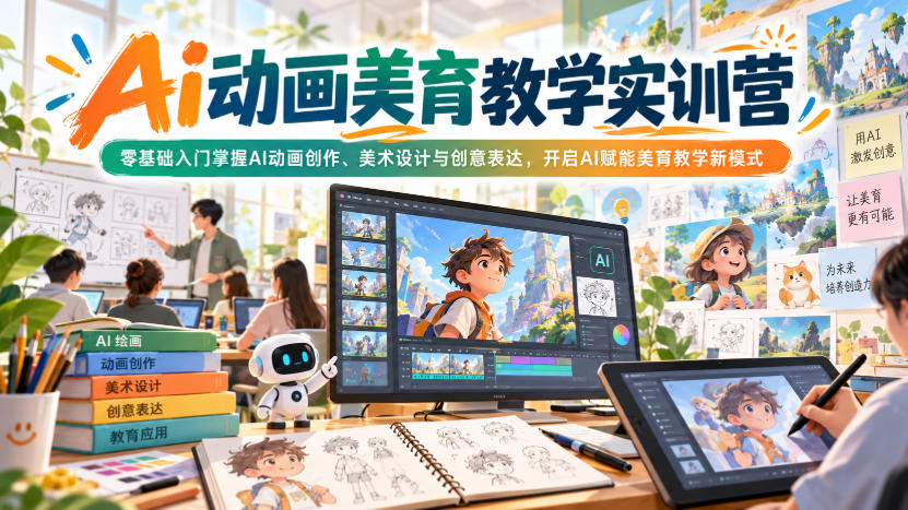 Ai动画美育教学实训营，零基础入门掌握AI动画创作、美术设计与创意表达，开启AI赋能美育教学新模式网络赚钱,项目资源网,副业资源网,兼职项目,网赚课程-副业赚钱-互联网创业-独家轻创IP大圣网创