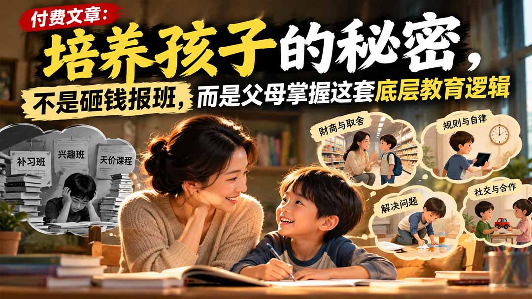 付费文章：培养孩子的秘密，不是砸钱报班，而是父母掌握这套底层教育逻辑网络赚钱,项目资源网,副业资源网,兼职项目,网赚课程-副业赚钱-互联网创业-独家轻创IP大圣网创