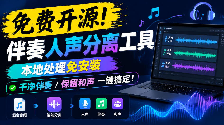 免费开源！伴奏人声分离工具，本地处理免安装，干净伴奏，保留和声一键搞定！网络赚钱,项目资源网,副业资源网,兼职项目,网赚课程-副业赚钱-互联网创业-独家轻创IP大圣网创