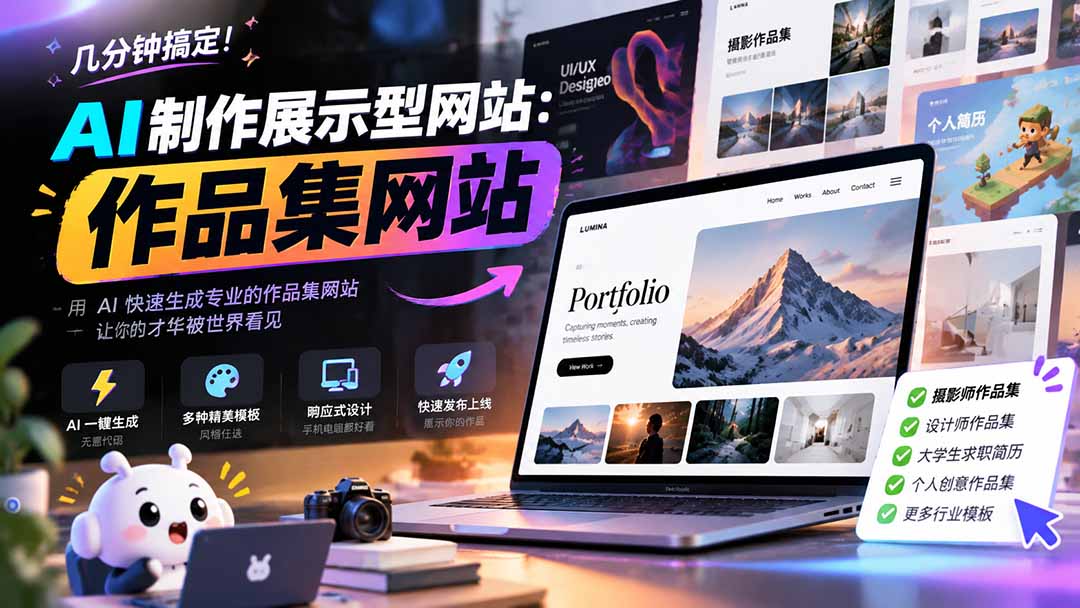几分钟搞定，AI制作展示型网站制作：作品集网站，用AI快速生成专业的作品集网站，接单变现！网络赚钱,项目资源网,副业资源网,兼职项目,网赚课程-副业赚钱-互联网创业-独家轻创IP大圣网创