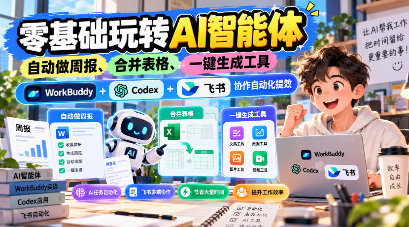 【无水印】零基础玩转AI智能体,自动做周报、合并表格、一键生成工具,WorkBuddy+Codex + 飞书协作自动化提效网络赚钱,项目资源网,副业资源网,兼职项目,网赚课程-副业赚钱-互联网创业-独家轻创IP大圣网创