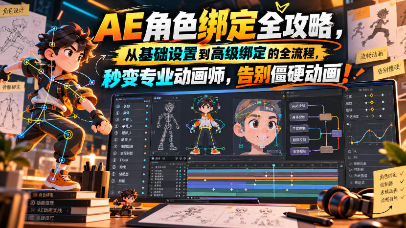 【无水印】AE角色绑定全攻略，从基础设置到高级绑定的全流程，秒变专业动画师，告别僵硬动画！【原创双语字幕】网络赚钱,项目资源网,副业资源网,兼职项目,网赚课程-副业赚钱-互联网创业-独家轻创IP大圣网创