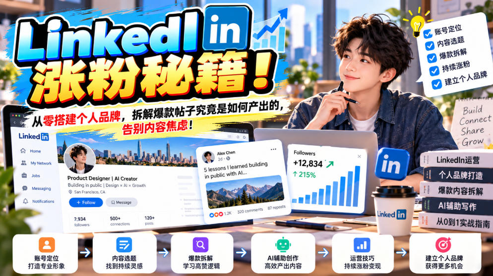 LinkedIn涨粉秘籍!从零搭建个人品牌,拆解爆款帖子究竟是如何产出的,告别内容焦虑!【原创双语字幕】网络赚钱,项目资源网,副业资源网,兼职项目,网赚课程-副业赚钱-互联网创业-独家轻创IP大圣网创