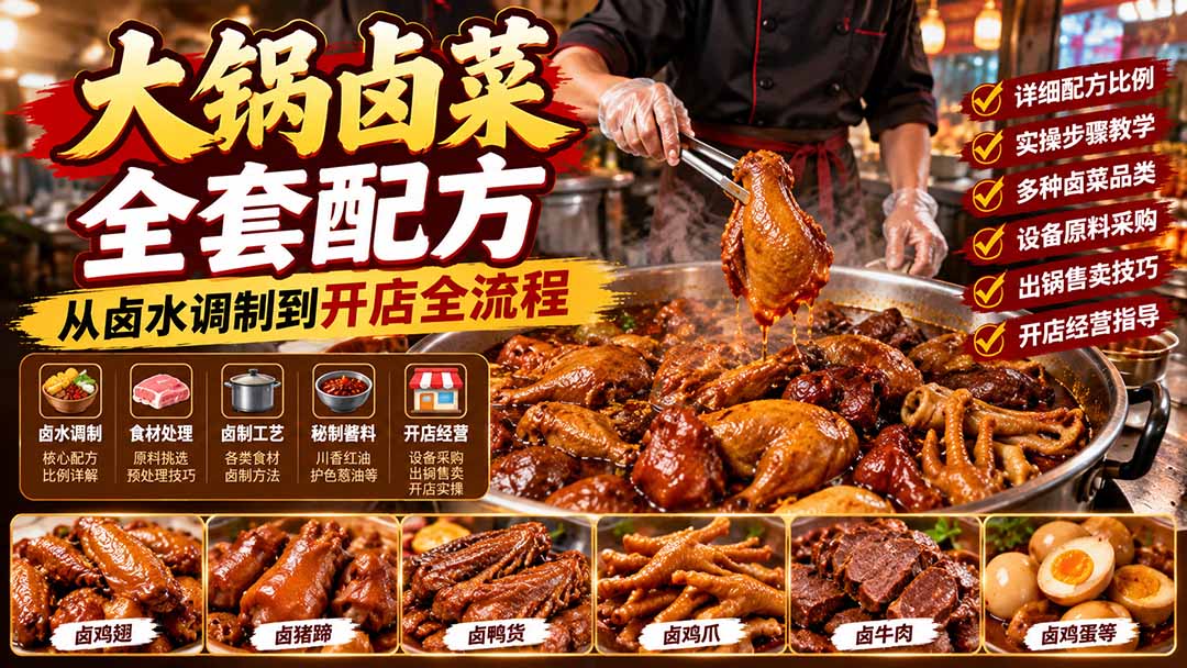 大锅卤菜全套配方，从卤水调制到开店全流程，感觉学会了去摆摊也不错网络赚钱,项目资源网,副业资源网,兼职项目,网赚课程-副业赚钱-互联网创业-独家轻创IP大圣网创