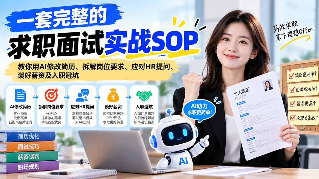 一套完整的求职面试实战SOP:教你用AI修改简历、拆解岗位要求、应对HR提问、谈好薪资及入职避坑网络赚钱,项目资源网,副业资源网,兼职项目,网赚课程-副业赚钱-互联网创业-独家轻创IP大圣网创