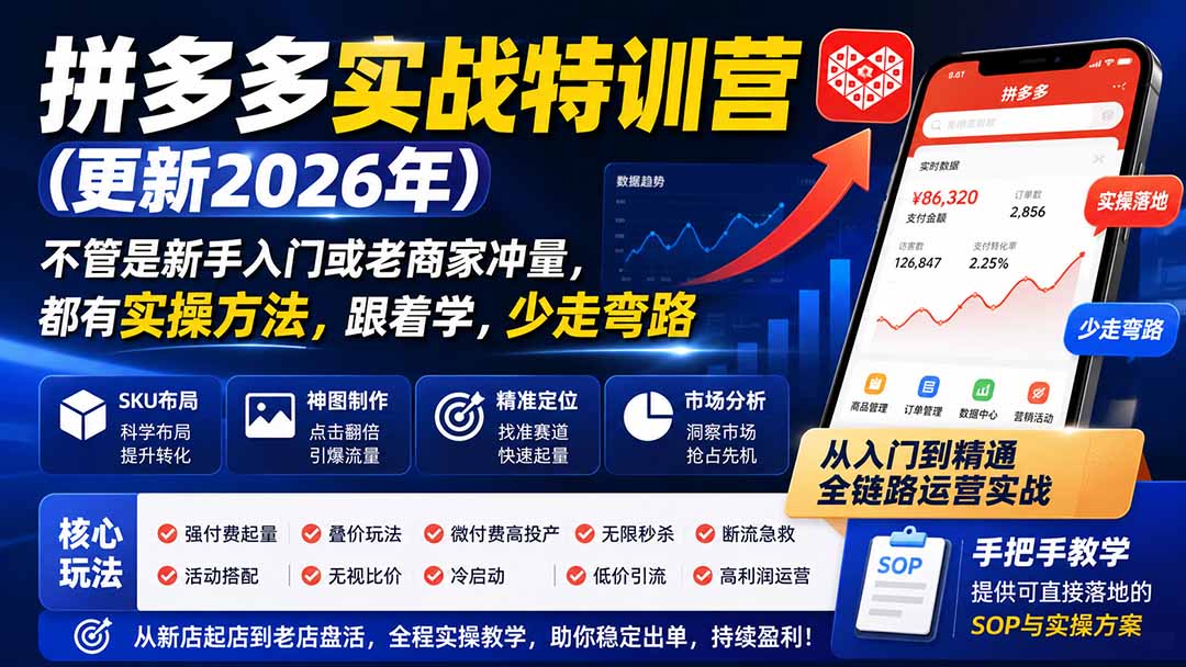 拼多多实战特训营(更新1029网络赚钱,项目资源网,副业资源网,兼职项目,网赚课程-副业赚钱-互联网创业-独家轻创IP大圣网创
