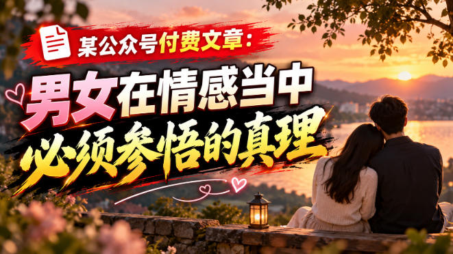 某公众号付费文章：男女在情感当中必须参悟的真理网络赚钱,项目资源网,副业资源网,兼职项目,网赚课程-副业赚钱-互联网创业-独家轻创IP大圣网创