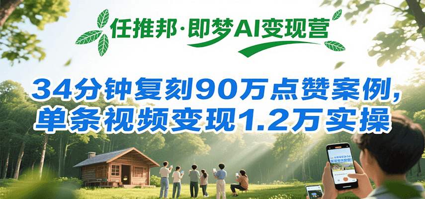 任推邦·即梦AI变现营，34分钟复刻90万点赞案例，单条视频变现1.2万实操网络赚钱,项目资源网,副业资源网,兼职项目,网赚课程-副业赚钱-互联网创业-独家轻创IP大圣网创