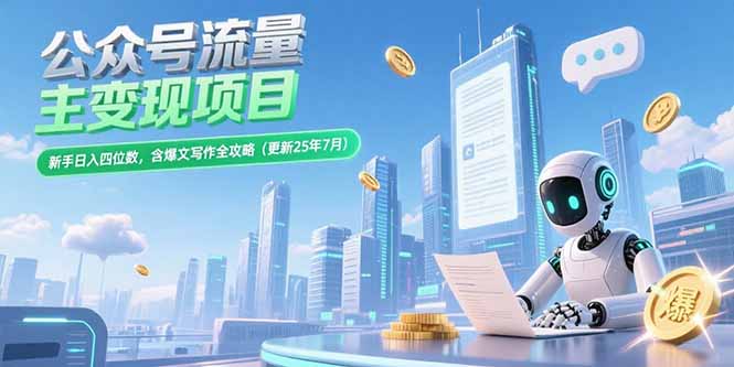 公众号流量主变现项目，新手日入四位数，含爆文写作全攻略(更新25年7月网络赚钱,项目资源网,副业资源网,兼职项目,网赚课程-副业赚钱-互联网创业-独家轻创IP大圣网创