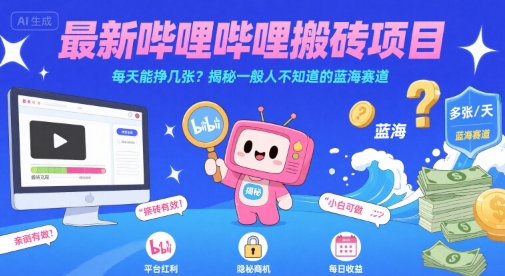 最新哔哩哔哩上B站搬砖项目，每天能挣几张？揭秘一般人不知道的蓝海赛道网络赚钱,项目资源网,副业资源网,兼职项目,网赚课程-副业赚钱-互联网创业-独家轻创IP大圣网创