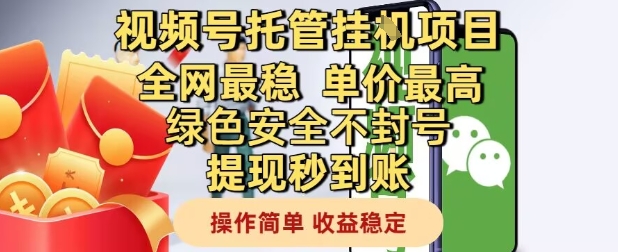 视频号托管挂G项目全网最稳，单价最高，绿色安全不封号提现秒到账，操作简单，收益稳定【揭秘】网络赚钱,项目资源网,副业资源网,兼职项目,网赚课程-副业赚钱-互联网创业-独家轻创IP大圣网创