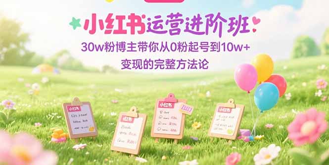 小红书运营进阶班：30w粉博主带你从0粉起号到10w+变现的完整方法论网络赚钱,项目资源网,副业资源网,兼职项目,网赚课程-副业赚钱-互联网创业-独家轻创IP大圣网创