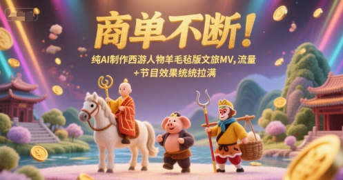 商单不断!纯AI制作西游人物羊毛毡版文旅MV,流量+节目效果统统拉满网络赚钱,项目资源网,副业资源网,兼职项目,网赚课程-副业赚钱-互联网创业-独家轻创IP大圣网创