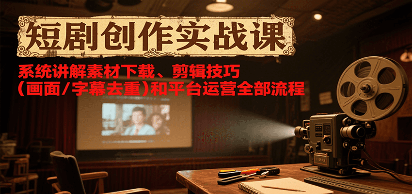 短剧创作实战课，系统讲解素材下载、剪辑技巧(画面/字幕去重)和平台运营全部流程网络赚钱,项目资源网,副业资源网,兼职项目,网赚课程-副业赚钱-互联网创业-独家轻创IP大圣网创