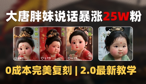 AI大唐胖贵妃说话2.0，40条视频暴涨40w粉，附独家变现攻略网络赚钱,项目资源网,副业资源网,兼职项目,网赚课程-副业赚钱-互联网创业-独家轻创IP大圣网创