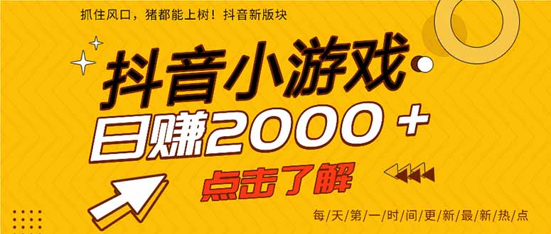 抖音小游戏，一部手机日入300+，2025风口项目网络赚钱,项目资源网,副业资源网,兼职项目,网赚课程-副业赚钱-互联网创业-独家轻创IP大圣网创