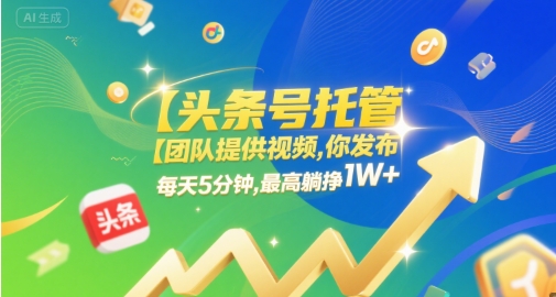 【头条号托管 】团队提供视频，你发布，每天5分钟，最高躺挣1W+【揭秘】网络赚钱,项目资源网,副业资源网,兼职项目,网赚课程-副业赚钱-互联网创业-独家轻创IP大圣网创
