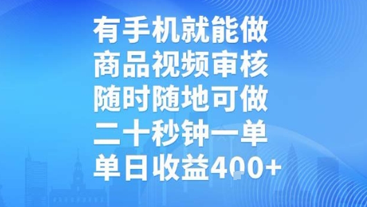 有手机就能做，商品视频审核，随时随地可做，二十秒钟一单，单日收益【揭秘】网络赚钱,项目资源网,副业资源网,兼职项目,网赚课程-副业赚钱-互联网创业-独家轻创IP大圣网创