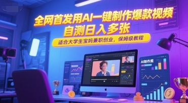 全网首发用AI一键制作爆款视频，自测日入多张，适合大学生宝妈兼职创业，保姆级教程网络赚钱,项目资源网,副业资源网,兼职项目,网赚课程-副业赚钱-互联网创业-独家轻创IP大圣网创
