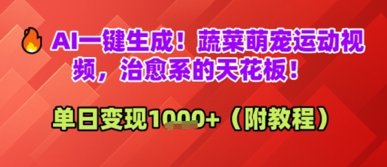 AI一键生成！蔬菜萌宠运动视频，治愈系的天花板！单日变现多张网络赚钱,项目资源网,副业资源网,兼职项目,网赚课程-副业赚钱-互联网创业-独家轻创IP大圣网创