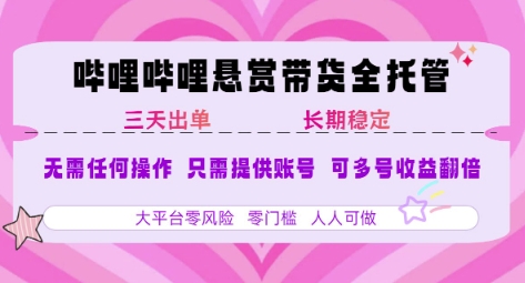 B站悬赏带货全托管，自测稳定，只需提供账号，无需基础，小白宝妈轻松上手，单日稳定3张【揭秘】网络赚钱,项目资源网,副业资源网,兼职项目,网赚课程-副业赚钱-互联网创业-独家轻创IP大圣网创