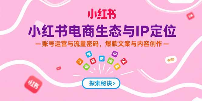 小红书电商生态与IP定位，账号运营与流量密码，爆款文案与内容创作网络赚钱,项目资源网,副业资源网,兼职项目,网赚课程-副业赚钱-互联网创业-独家轻创IP大圣网创
