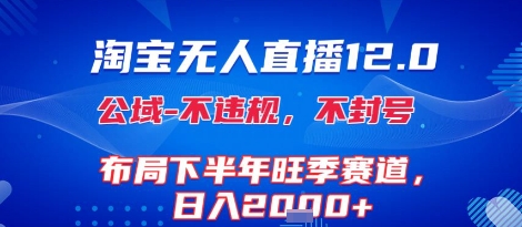 淘宝无人直播12.0，不封号，不违规，布局下半年旺季赛道，日入1k+(独家技术)【揭秘】网络赚钱,项目资源网,副业资源网,兼职项目,网赚课程-副业赚钱-互联网创业-独家轻创IP大圣网创
