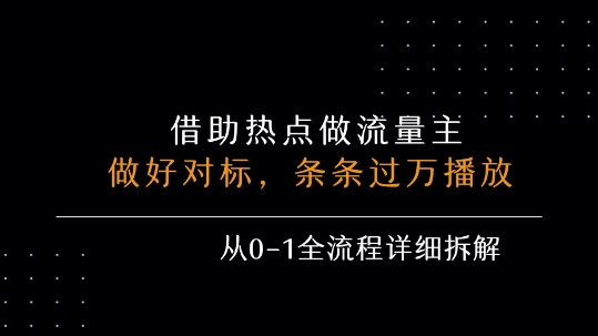 借力热点，乘顺风车玩流量主，条条过万播放， 每月收益5k+，从0-1全流程详细拆解网络赚钱,项目资源网,副业资源网,兼职项目,网赚课程-副业赚钱-互联网创业-独家轻创IP大圣网创
