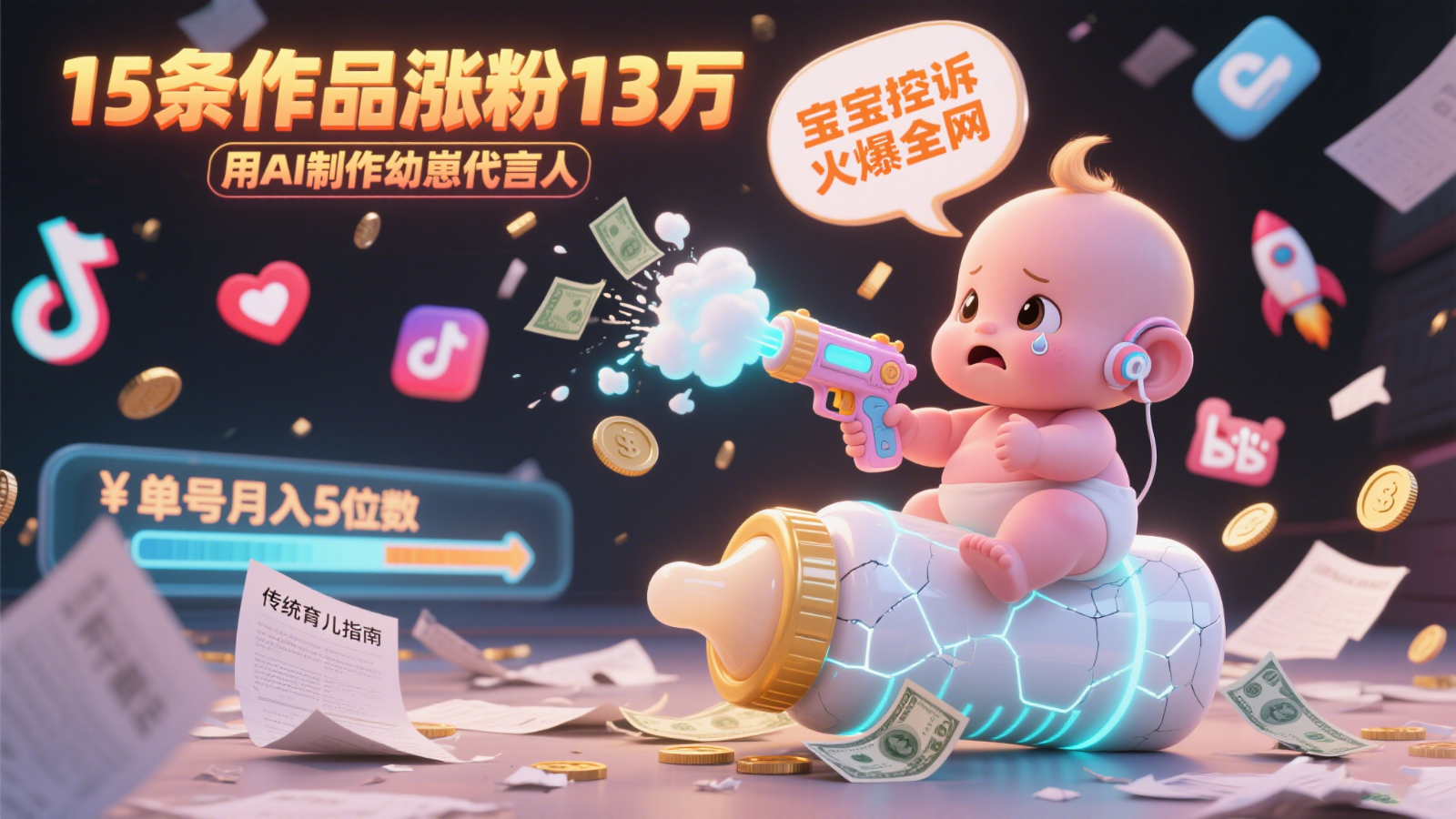 用AI制作幼崽代言人，宝宝的控诉火爆全网，15条作品涨粉13万，单号月入5位数实操教程网络赚钱,项目资源网,副业资源网,兼职项目,网赚课程-副业赚钱-互联网创业-独家轻创IP大圣网创