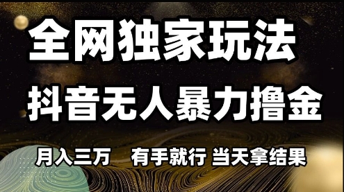 全网独家玩法抖音无人暴力撸金，月入3W，有手就行，当天拿结果【揭秘】网络赚钱,项目资源网,副业资源网,兼职项目,网赚课程-副业赚钱-互联网创业-独家轻创IP大圣网创