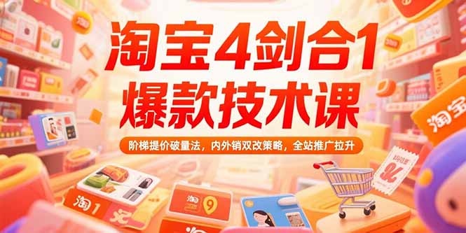 淘宝4剑合1爆款技术课73期：阶梯提价破量法，内外销双改策略 全站推广拉升网络赚钱,项目资源网,副业资源网,兼职项目,网赚课程-副业赚钱-互联网创业-独家轻创IP大圣网创