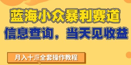 蓝海小众暴利赛道，信息查询，当天见收益，不讲玄学，7天搞了2W+网络赚钱,项目资源网,副业资源网,兼职项目,网赚课程-副业赚钱-互联网创业-独家轻创IP大圣网创