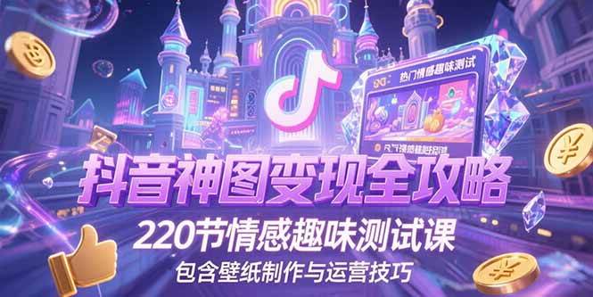 （15264期）抖音神图变现全攻略，220节情感趣味测试课，包含壁纸制作与运营技巧网络赚钱,项目资源网,副业资源网,兼职项目,网赚课程-副业赚钱-互联网创业-独家轻创IP大圣网创