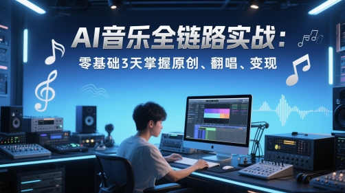 AI音乐全链路实战变现课：零基础3天掌握原创、翻唱、变现网络赚钱,项目资源网,副业资源网,兼职项目,网赚课程-副业赚钱-互联网创业-独家轻创IP大圣网创