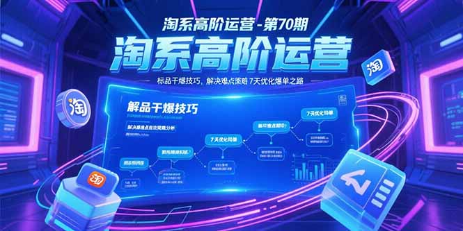 淘系高阶运营-第70期，标品干爆技巧，解决难点策略，大佬操盘方法网络赚钱,项目资源网,副业资源网,兼职项目,网赚课程-副业赚钱-互联网创业-独家轻创IP大圣网创