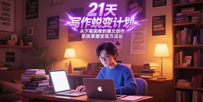 （15204期）21天写作蜕变计划，从下笔困难到爆文创作，系统掌握变现方法论网络赚钱,项目资源网,副业资源网,兼职项目,网赚课程-副业赚钱-互联网创业-独家轻创IP大圣网创