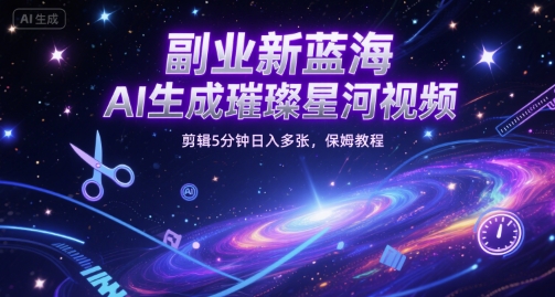 副业新蓝海，AI生成璀璨星河视频，剪辑5分钟日入多张，保姆教程网络赚钱,项目资源网,副业资源网,兼职项目,网赚课程-副业赚钱-互联网创业-独家轻创IP大圣网创