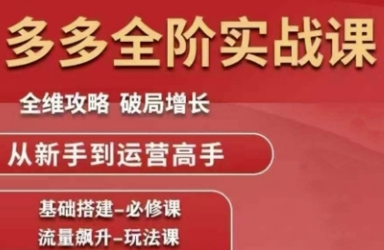拼多多全阶实战课程，全维攻略，破局增长，从新手到运营高手网络赚钱,项目资源网,副业资源网,兼职项目,网赚课程-副业赚钱-互联网创业-独家轻创IP大圣网创