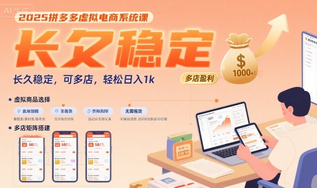 2025拼多多虚拟电商系统课，长久稳定，可多店，轻松日入1k网络赚钱,项目资源网,副业资源网,兼职项目,网赚课程-副业赚钱-互联网创业-独家轻创IP大圣网创