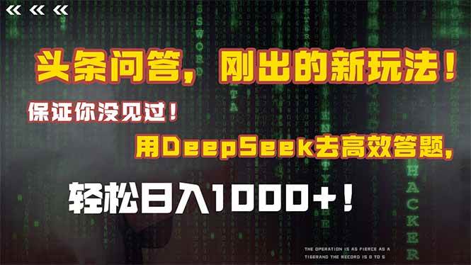（15217期）头条问答，刚出的新玩法！保证你没见过！结合Deepseek高效答题，日入1000+网络赚钱,项目资源网,副业资源网,兼职项目,网赚课程-副业赚钱-互联网创业-独家轻创IP大圣网创