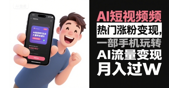 AI短视频热门涨粉变现，一部手机玩转AI流量变现，月入过W网络赚钱,项目资源网,副业资源网,兼职项目,网赚课程-副业赚钱-互联网创业-独家轻创IP大圣网创