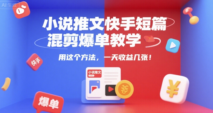 小说推文快手短篇混剪爆单教学，用这个方法，一天收益几张网络赚钱,项目资源网,副业资源网,兼职项目,网赚课程-副业赚钱-互联网创业-独家轻创IP大圣网创