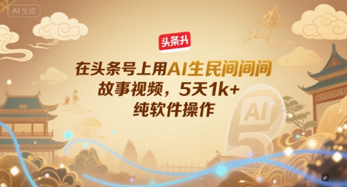 在头条号上用AI生民间故事视频，5天1k+，纯软件操作网络赚钱,项目资源网,副业资源网,兼职项目,网赚课程-副业赚钱-互联网创业-独家轻创IP大圣网创
