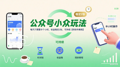 公众号小众玩法，每天只需要半个小时，收益稳定2张，可持续【附软件教程】网络赚钱,项目资源网,副业资源网,兼职项目,网赚课程-副业赚钱-互联网创业-独家轻创IP大圣网创