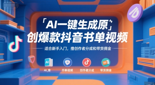 AI一键生成原创爆款抖音书单视频，适合新手入门，撸创作者分成和带货佣金【揭秘】网络赚钱,项目资源网,副业资源网,兼职项目,网赚课程-副业赚钱-互联网创业-独家轻创IP大圣网创