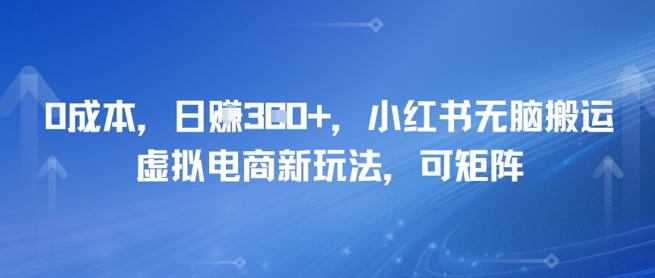0成本，日入3张+，小红书无脑搬运，虚拟电商新玩法，可矩阵网络赚钱,项目资源网,副业资源网,兼职项目,网赚课程-副业赚钱-互联网创业-独家轻创IP大圣网创