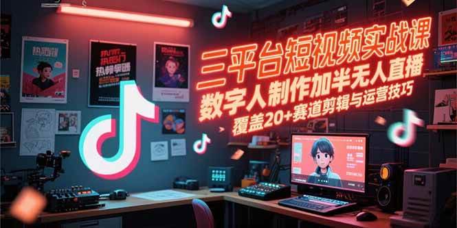 （15265期）三平台短视频实战课，数字人制作加半无人直播，覆盖20+赛道剪辑与运营技巧网络赚钱,项目资源网,副业资源网,兼职项目,网赚课程-副业赚钱-互联网创业-独家轻创IP大圣网创