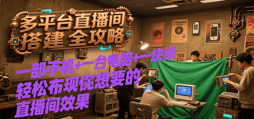 多平台直播间搭建全攻略，一部手机+一台电脑+一块绿布轻松实现你想要的直播间效果网络赚钱,项目资源网,副业资源网,兼职项目,网赚课程-副业赚钱-互联网创业-独家轻创IP大圣网创